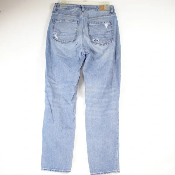 American Eagle Outfitters Blue Stretch Distressed Mom Jean Pants Womens Size 6 - Picture 2 of 6